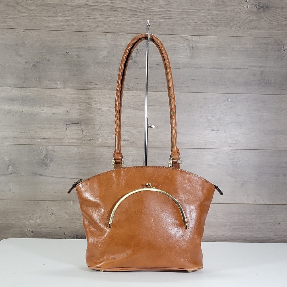 Patricia Nash Classic Tan Leather Shoulder Bag with Gold Accent